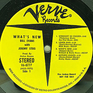 BILL EVANS / JEREMY STEIG / What's New (LP) / Verve