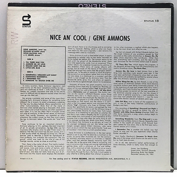 GENE AMMONS / Nice An' Cool (LP) / Status | WAXPEND RECORDS