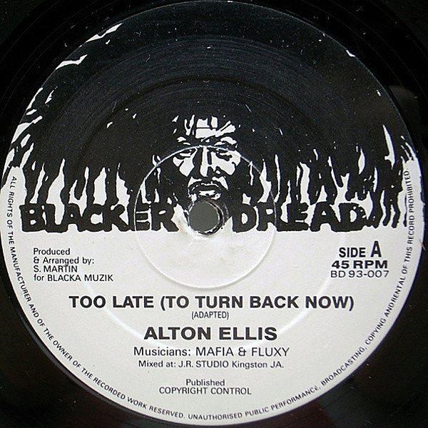 レコードメイン画像：良盤!! UK 12インチ ALTON ELLIS Too Late To Turn Back Now / TUMPA LION Miss Poppy Popular ('93 Blacker Dread) ソウルフルラヴァーズ