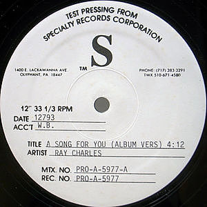 レコード画像：RAY CHARLES / A Song For You