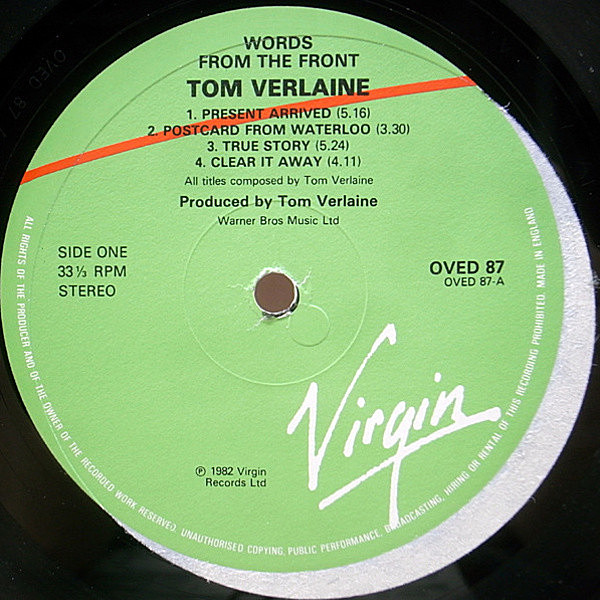 TOM VERLAINE / トム・ヴァーレイン レコード 2枚 TOM VERLAINE(トム・ヴァーレイン) / Tom Verlaine