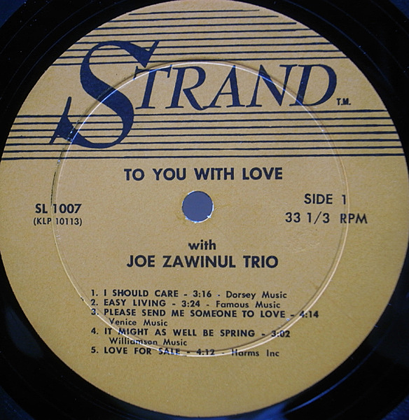 JOE ZAWINUL / To You With Love (LP) / Strand | WAXPEND RECORDS JOE ZAWINUL / To You With Love (LP) / Strand | WAXPEND RECORDS