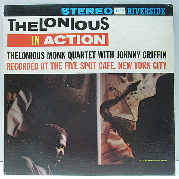 レコードメイン画像：US初期 STEREO 黒ラージ 深溝 THELONIOUS MONK QUARTET With JOHNNY GRIFFIN Thelonious In Action (Riverside) Five Spot Live 名盤
