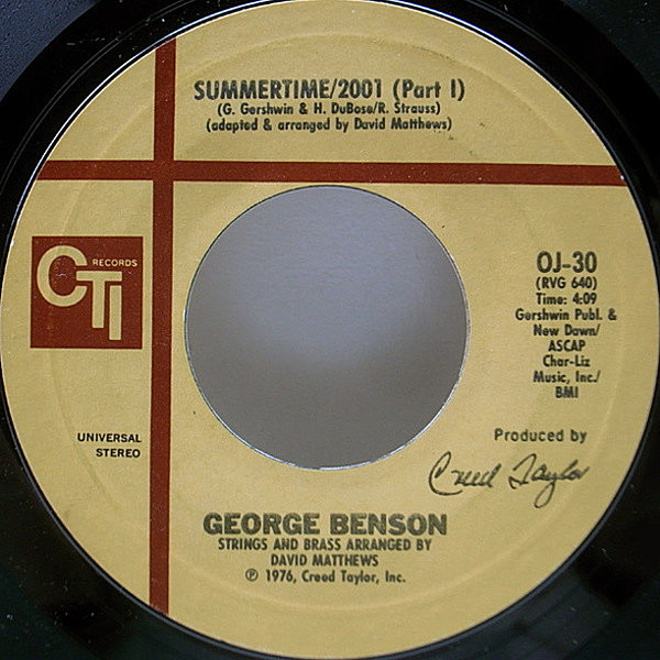 レコードメイン画像：良盤!! VANGELDER刻印 USオリジナル 7インチ GEORGE BENSON Summertime／2001 ('76 CTI) GEORGE GERSHWIN 名曲 メロウ・カヴァー 試聴