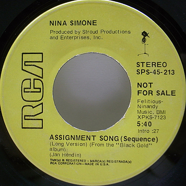 レコードメイン画像：プロモ 7インチ USオリジナル NINA SIMONE Assignment Song Sequence ('70 RCA) ライヴ・テイク Long Version ニーナ・シモン 45RPM. 試聴