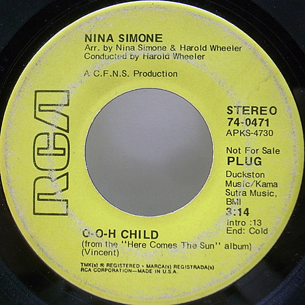レコードメイン画像：プロモ 7インチ USオリジナル NINA SIMONE O-o-h Child / New World Coming ('71 RCA) FIVE STAIRSTEPS ソウル名曲カヴァー ニーナ・シモン