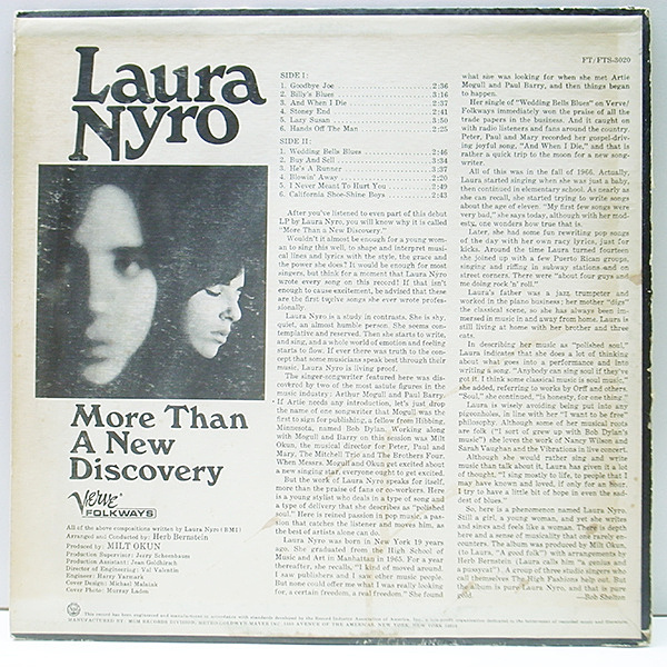 ローラ・ニーロ 1st 2nd オリジナルモノバージョン LAURA NYRO / More Than A New Discovery (LP) / Verve