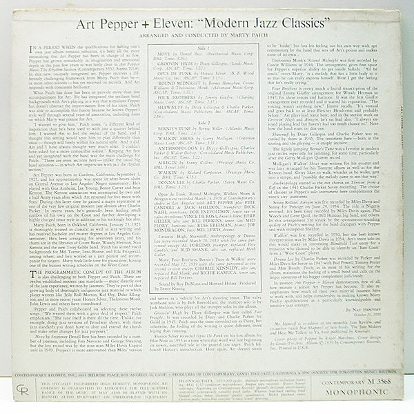 マーティ・ペイチ　ホット・ピアノ　紙ジャケット ART PEPPER / Art Pepper + Eleven (Modern Jazz Classics) (LP