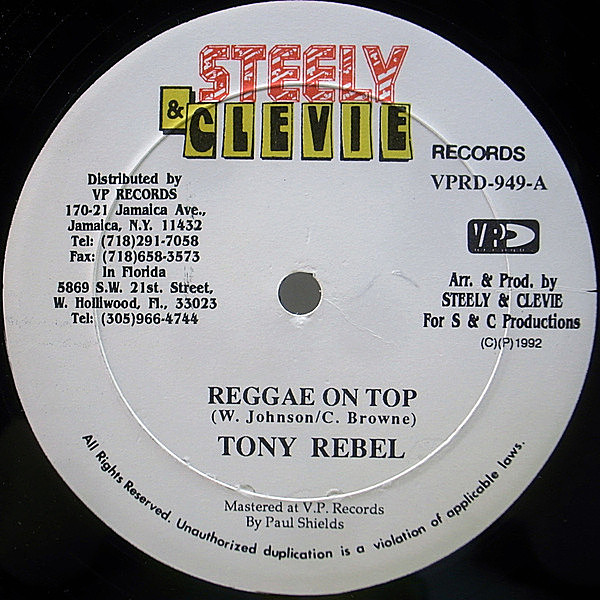 レコードメイン画像：シュリンク付き 美品!! JAMAICA オリジナル TONY REBEL Reggae On Top ('92 Steely & Clevie) ヴァージョン収録 トニー・レベル DANCEHALL