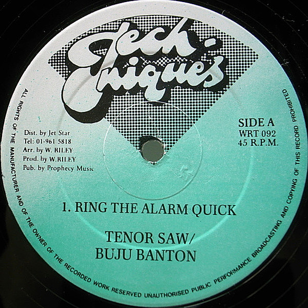 レコードメイン画像：良品!! UK 12インチ TENOR SAW & BUJU BANTON Ring The Alarm Quick (Techniques) Hip Hop Mix 収録 テナー・ソウ ブジュ・バントン STALAG