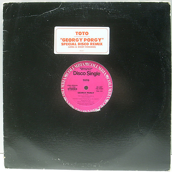 レコードメイン画像：ハイプステッカー付 プロモ 良品!! 12インチ USオリジナル TOTO Georgy Porgy Special Disco Remix ('79 Columbia) TML刻印 LONG Ver. 収録