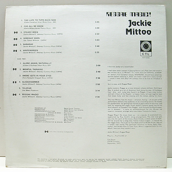 洋楽 RARE LP Jackie Mittoo/Reggae Magic Jackie Mittoo - Reggae Magic - Amazon.com Music