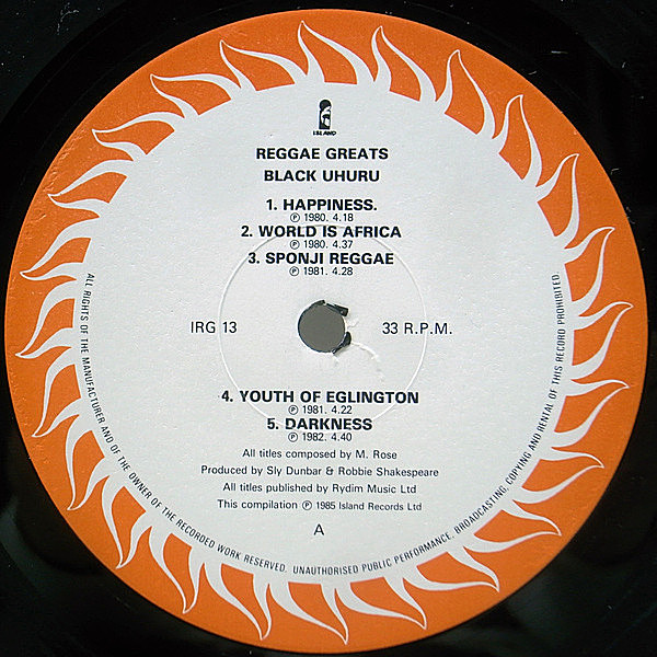 BLACK UHURU / Reggae Greats (LP) / Island | WAXPEND RECORDS