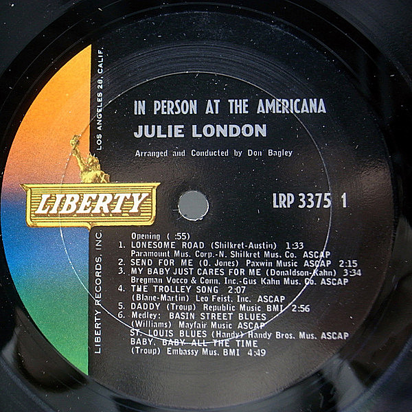 Julie London ...at  USオリジナル盤 ブルーワックス JULIE LONDON / In Person At The Americana (LP) / Liberty