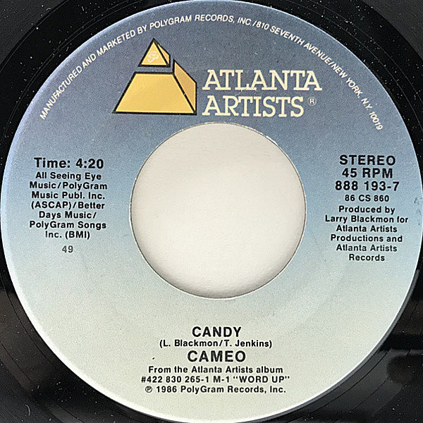 レコードメイン画像：2PAC／All Bout Uネタ 美再生の良盤!! 7インチ STERLING刻印 USオリジナル CAMEO Candy / She's Strange ('86 Atlanta Artists) VINYL仕様