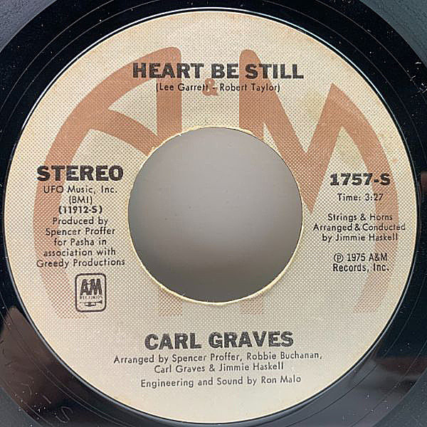 レコードメイン画像：元SKYLARK／溌剌モダンダンサー！7インチ USオリジナル CARL GRAVES Heart Be Still / Breaking Up Is Hard To Do ('75 A&M) 45RPM.
