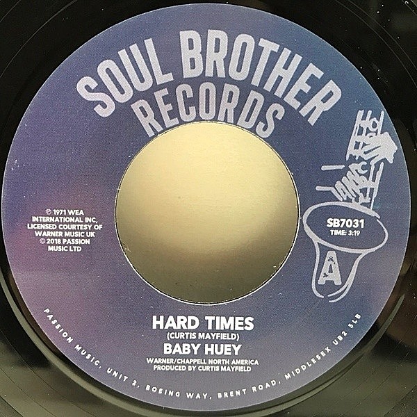 レコードメイン画像：P.U.T.S.ネタ 極美盤!! UK 7インチ BABY HUEY Hard Times / Listen To Me (Soul Brother) サンプリング 唯一作からのカット 復刻 45RPM.