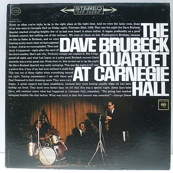 レコードメイン画像：2LP US 初期 2eyeラベル DAVE BRUBECK QUARTET At Carnegie Hall ('63 Columbia) 黄金カルテット／カーネギー・ホールでのライヴ
