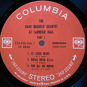 DAVE BRUBECK / At Carnegie Hall (LP) / Columbia | WAXPEND