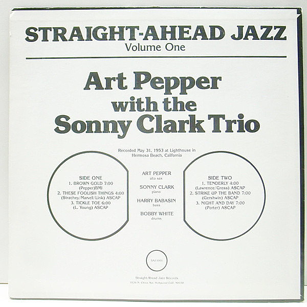 ART PEPPER / SONNY CLARK / Straight-Ahead Jazz Volume 1 (LP