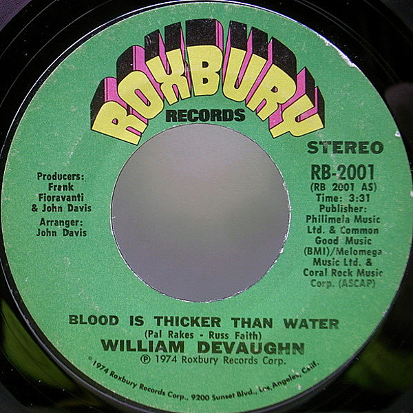 レコードメイン画像：メロウ・ダンサー！7インチ KENDUN刻印 USオリジナル WILLIAM DeVAUGHN Blood Is Thicker Than Water ('74 Roxbury) Be Thankful For～路線