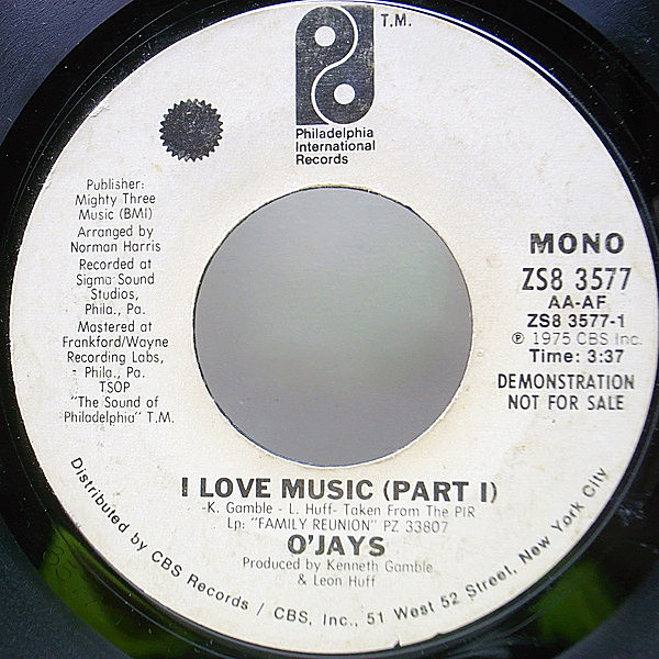 レコードメイン画像：プロモ・オンリー MONO／STEREO 7インチ O'JAYS I Love Music ('75 Philadelphia International) フィリー・ダンサー PROMO オージェイズ