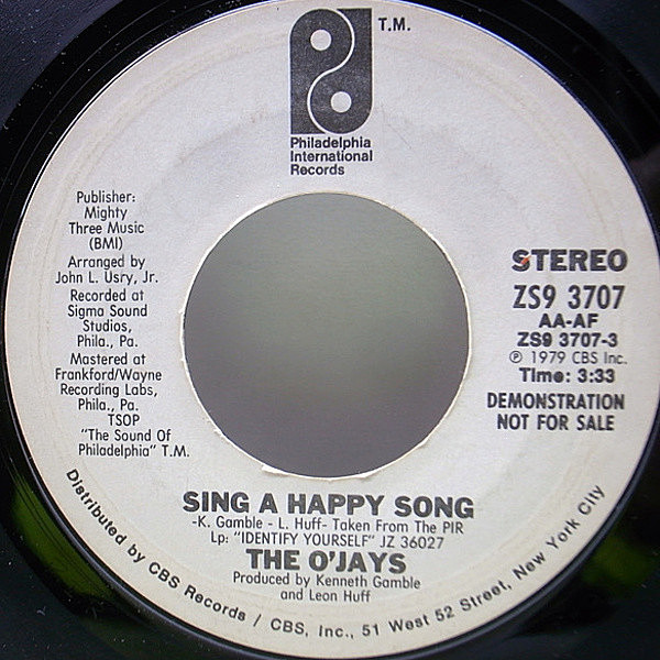 レコードメイン画像：良盤!! プロモ 7インチ USオリジナル O'JAYS Sing A Happy Song ('79 Philadelphia International) パーカッション・ブレイク オージェイズ